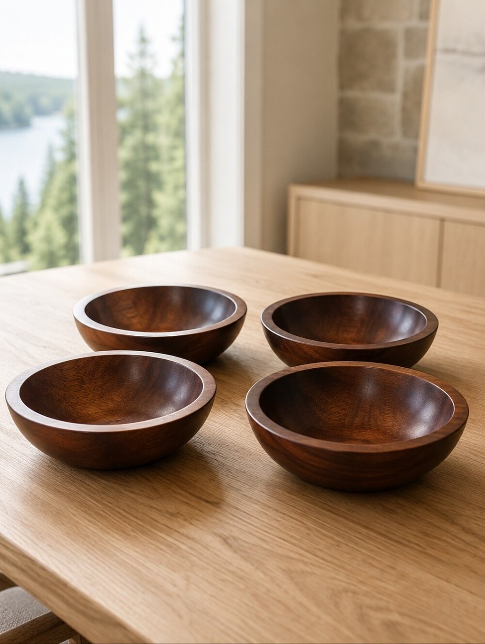 Vintage Baribocraft Canada Maple Wood Salad Bowls Set of 4 Mid Century 6.5"